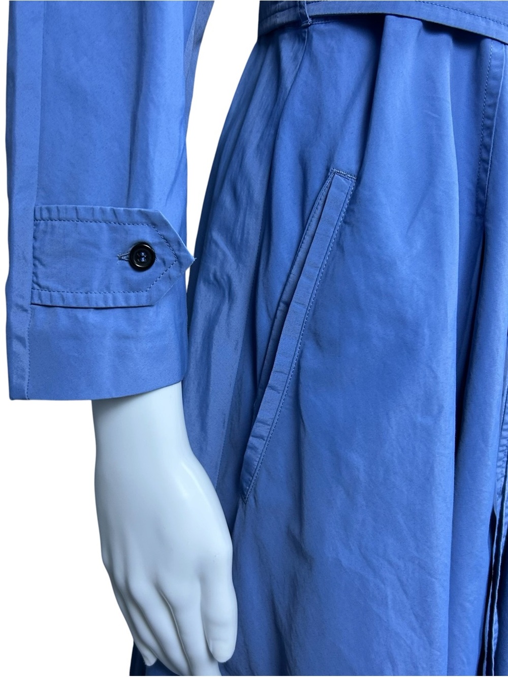 ’S MaxMara Belted Midi Shirt Dress Size 6 Blue Pockets Button Front Preppy - Picture 5 of 16